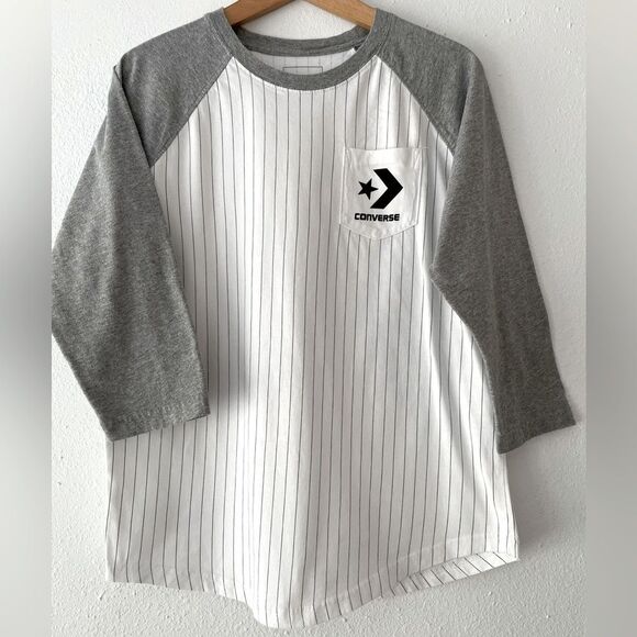 Converse striped gray and white baseball pocket t-shirt- Size XS UNISEX - Picture 1 of 8